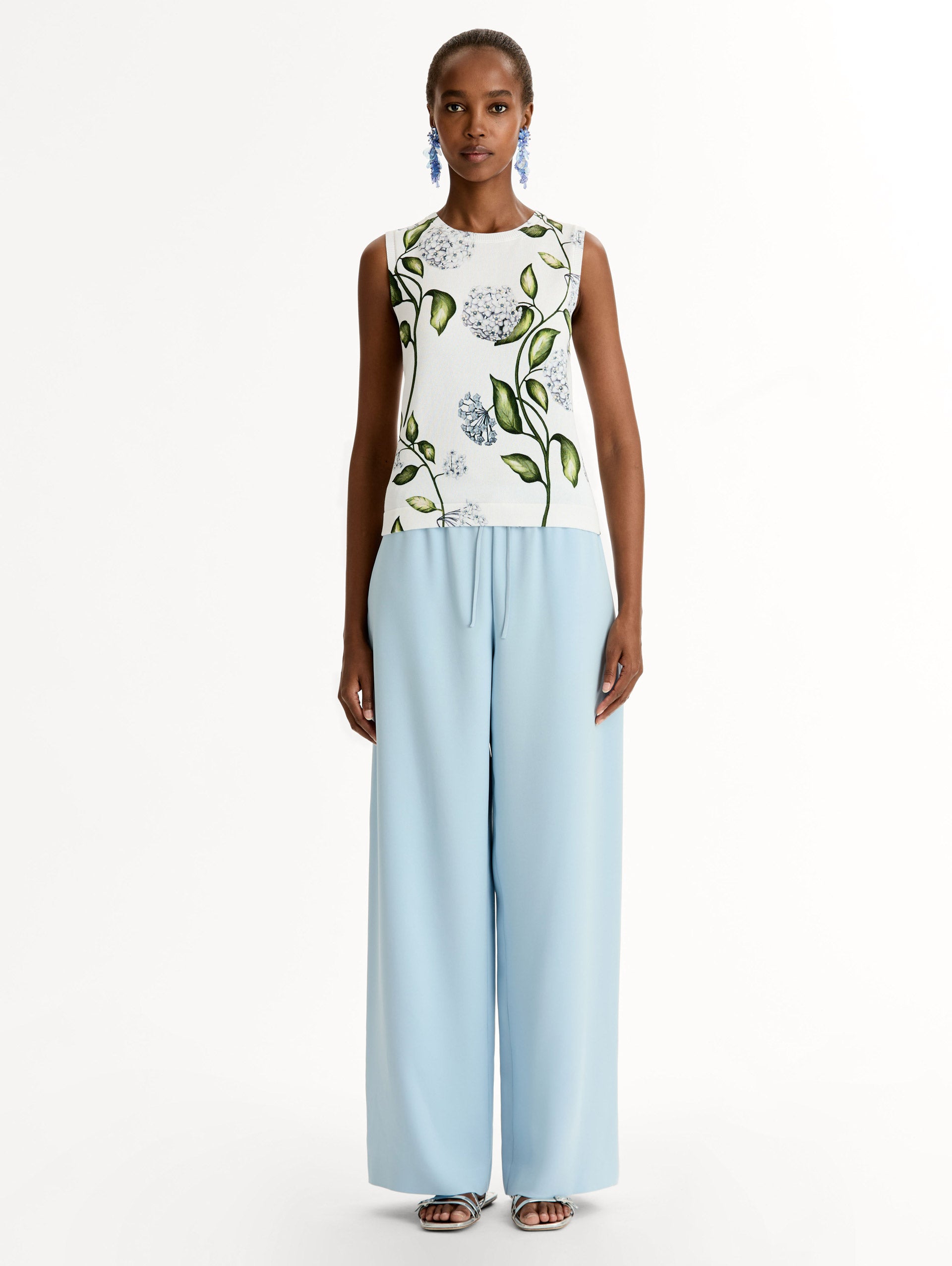 Porcelain Flower-Printed Tank