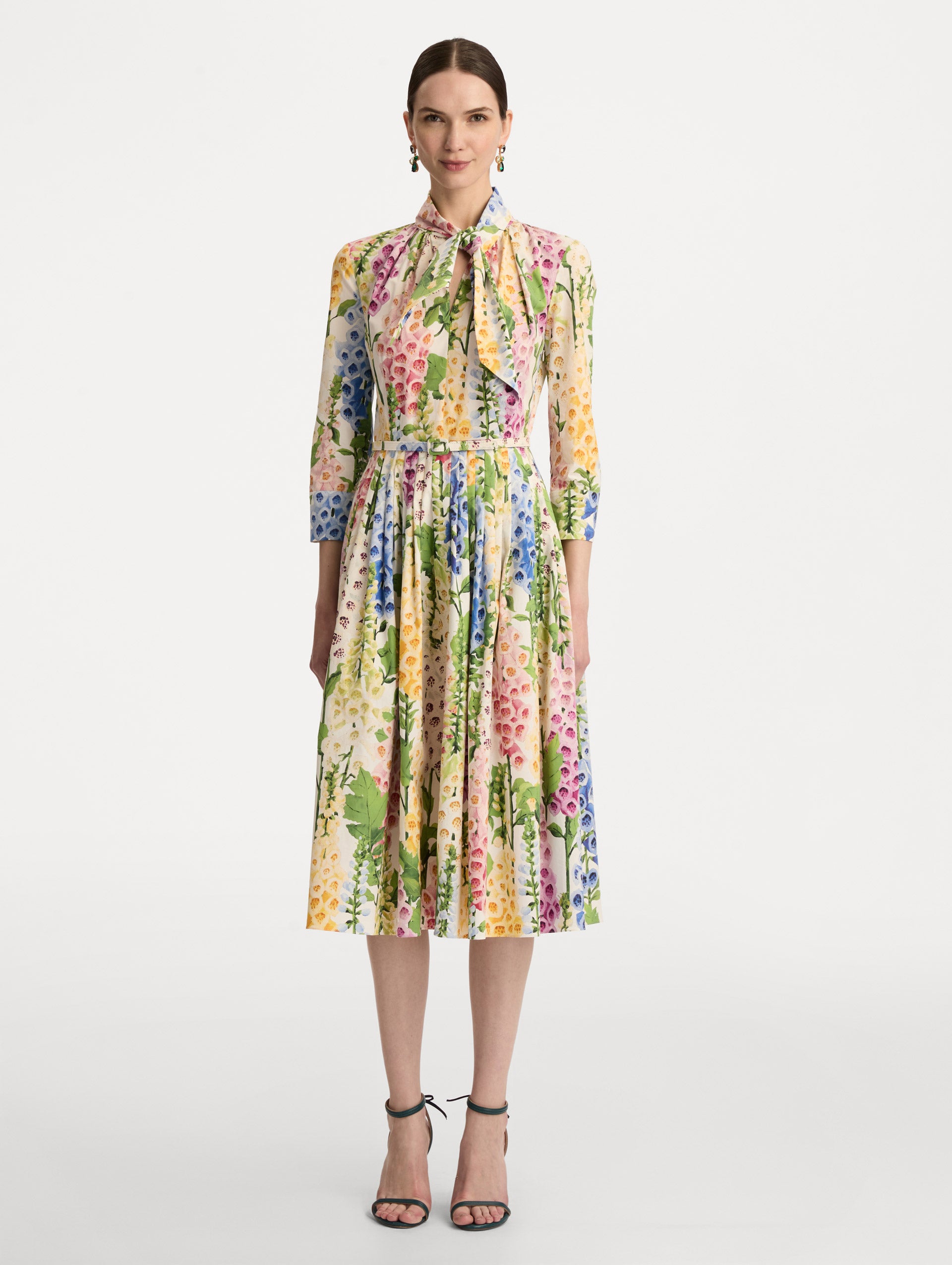 Foxglove Cotton Poplin Tie-Neck Dress