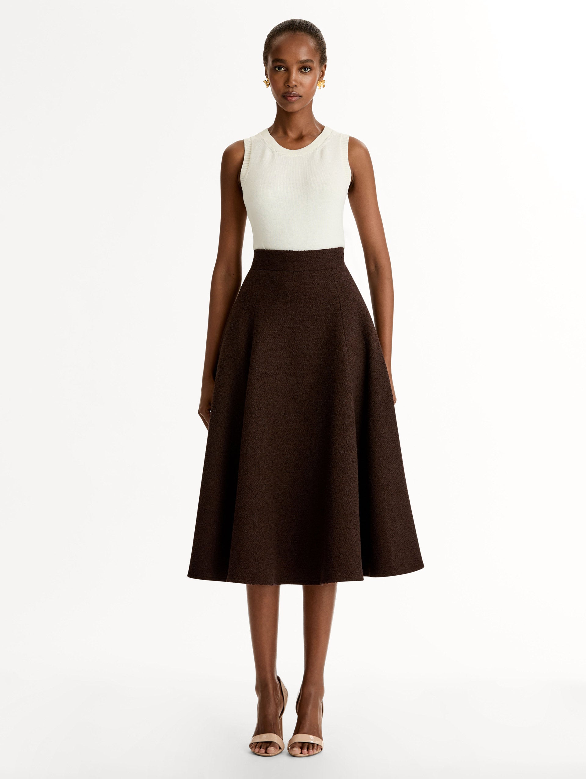 Wool Tweed Pleated Skirt