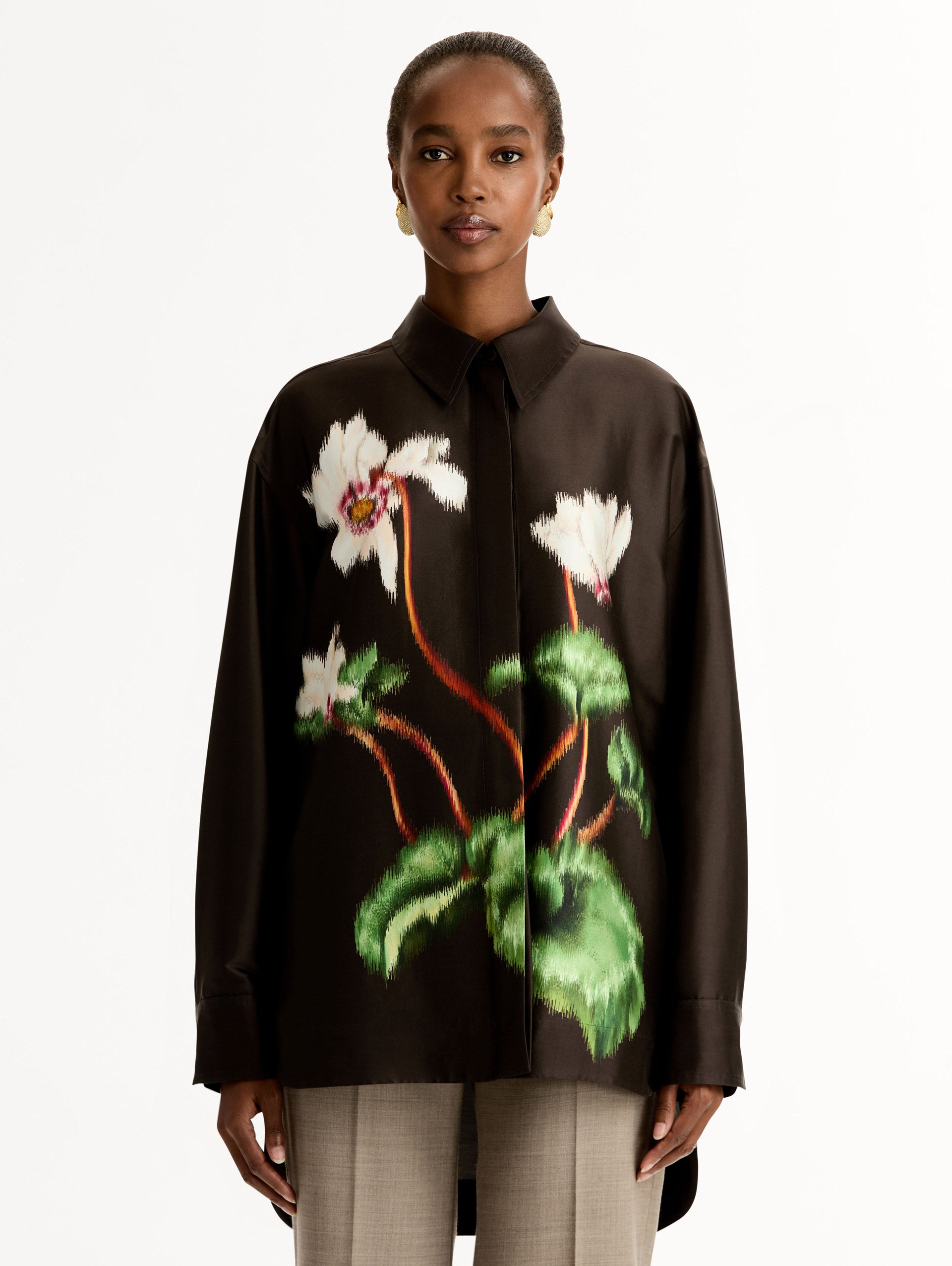 Chiné Cyclamen Silk Mikado Blouse
