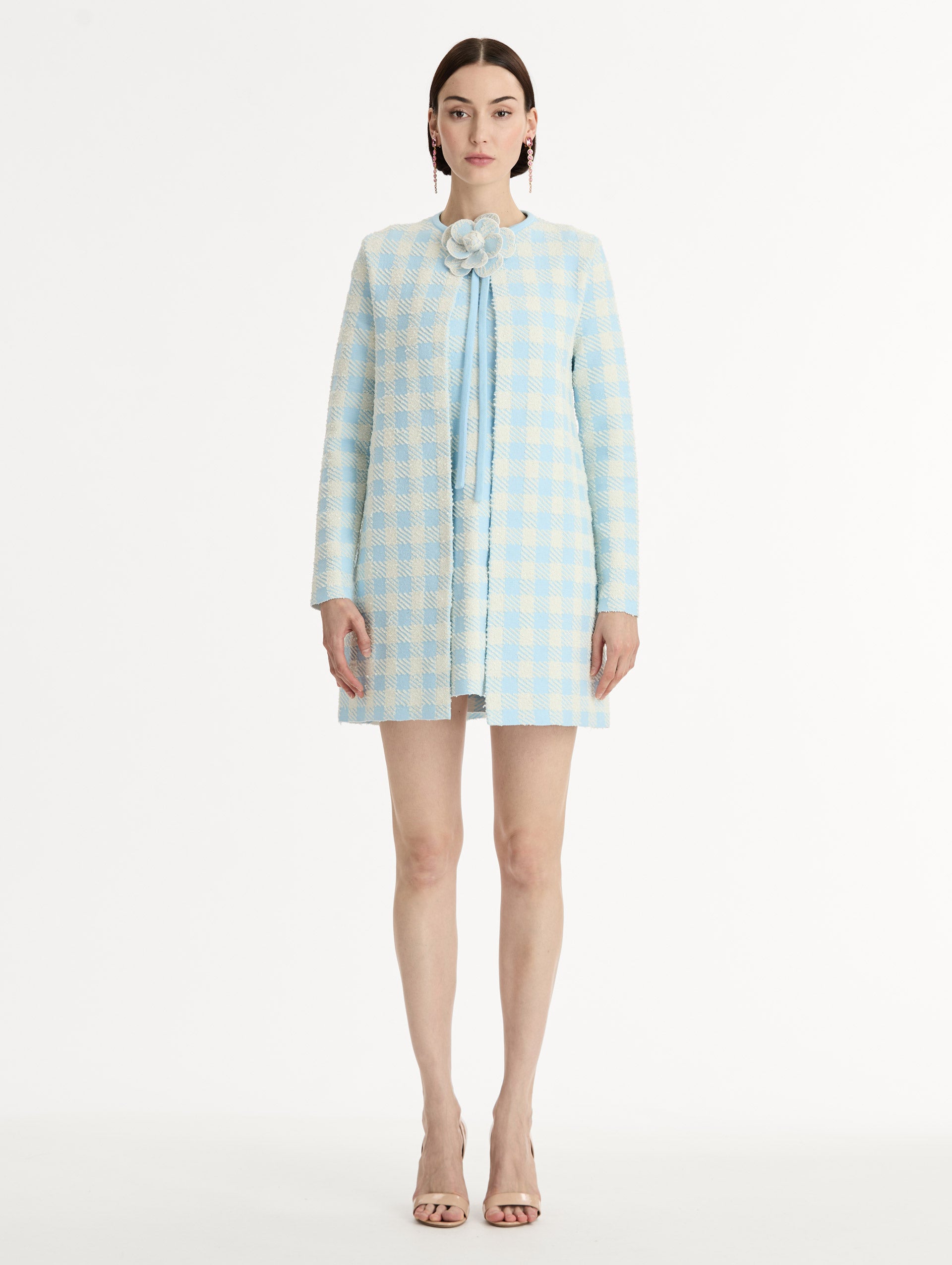 Gingham Coat with Floral Appliqué