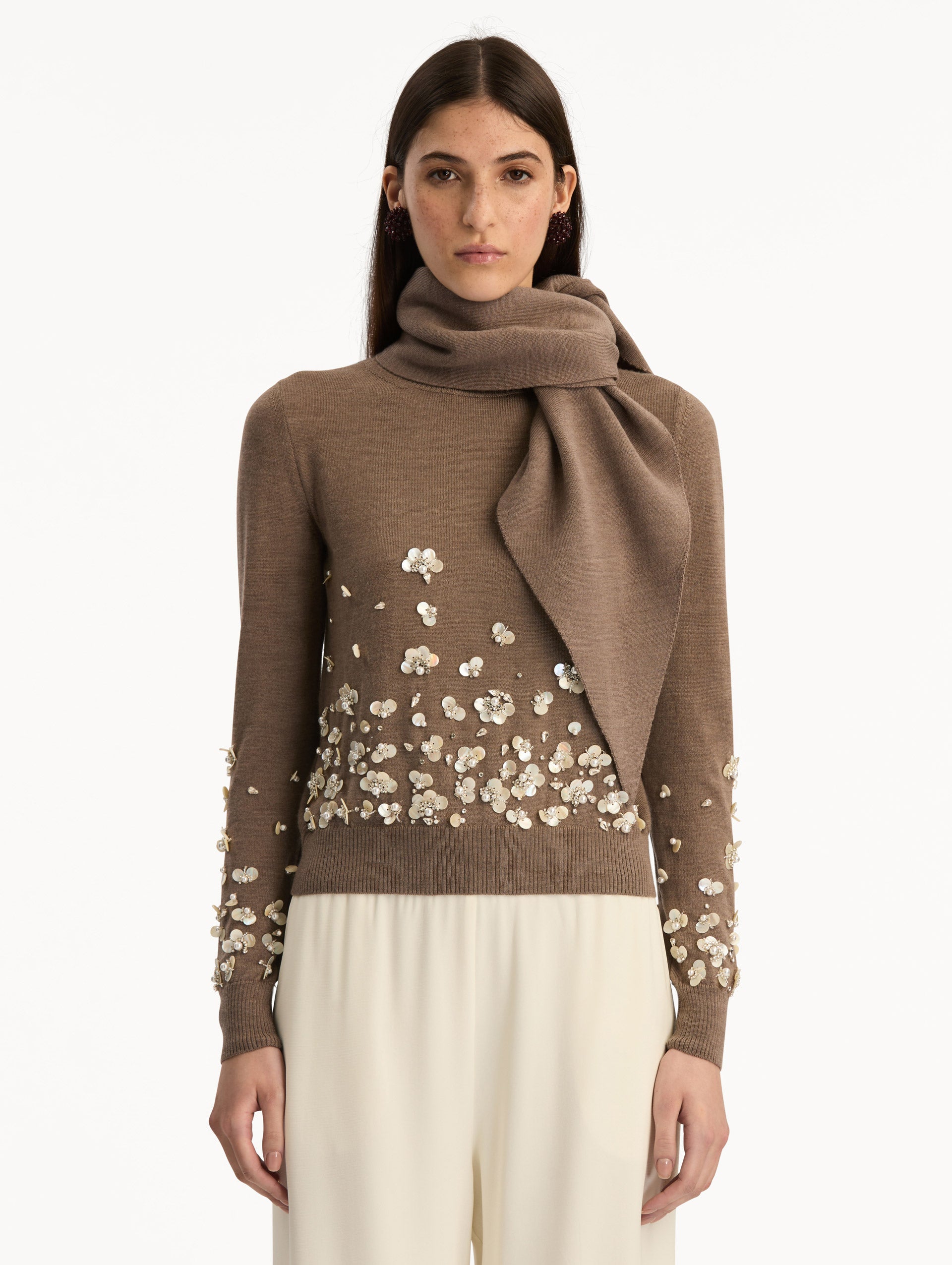 Mother of Pearl Embroidered Pullover with Scarf