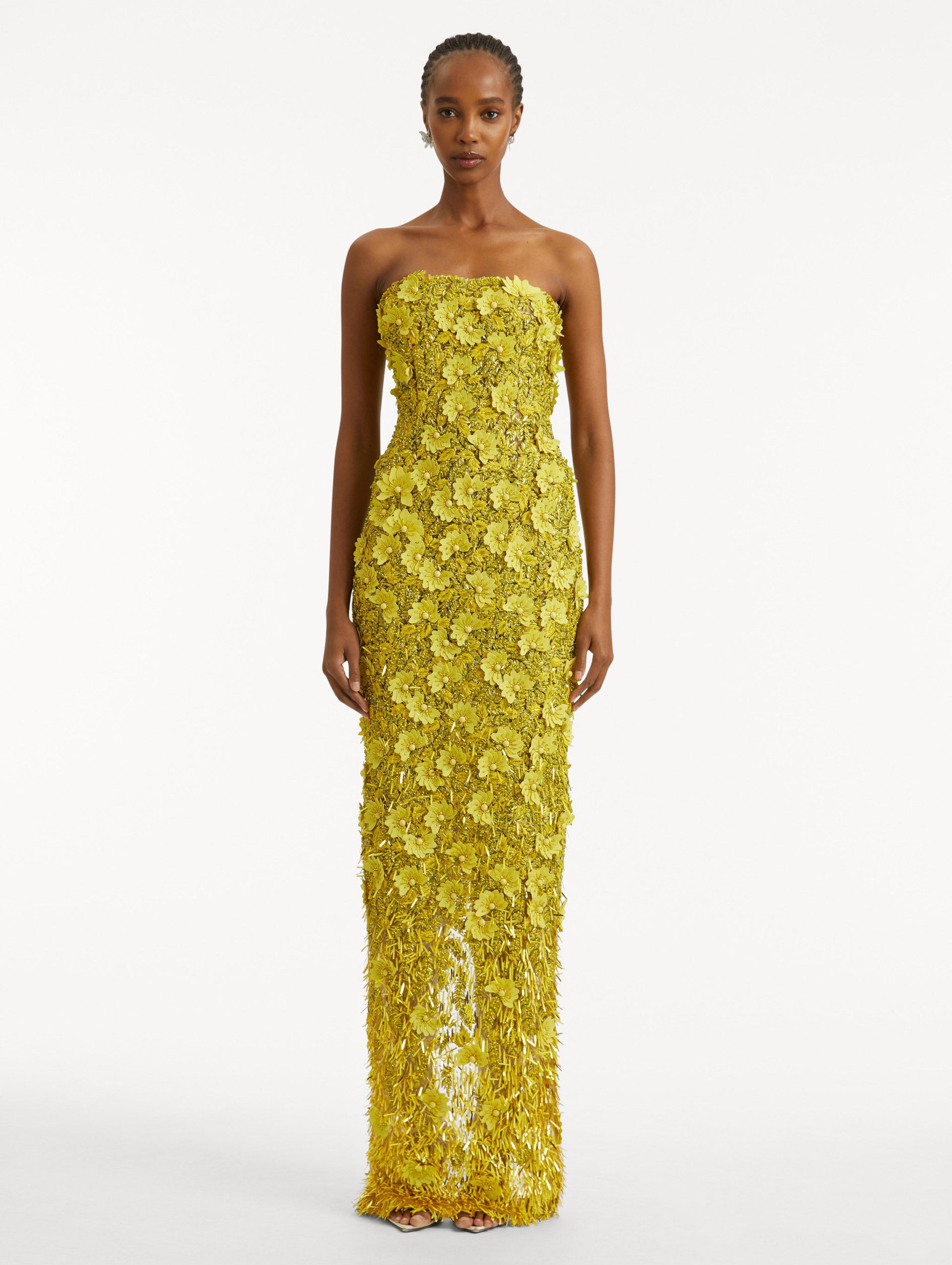 Peony Sequin and Raffia Embroidered Gown