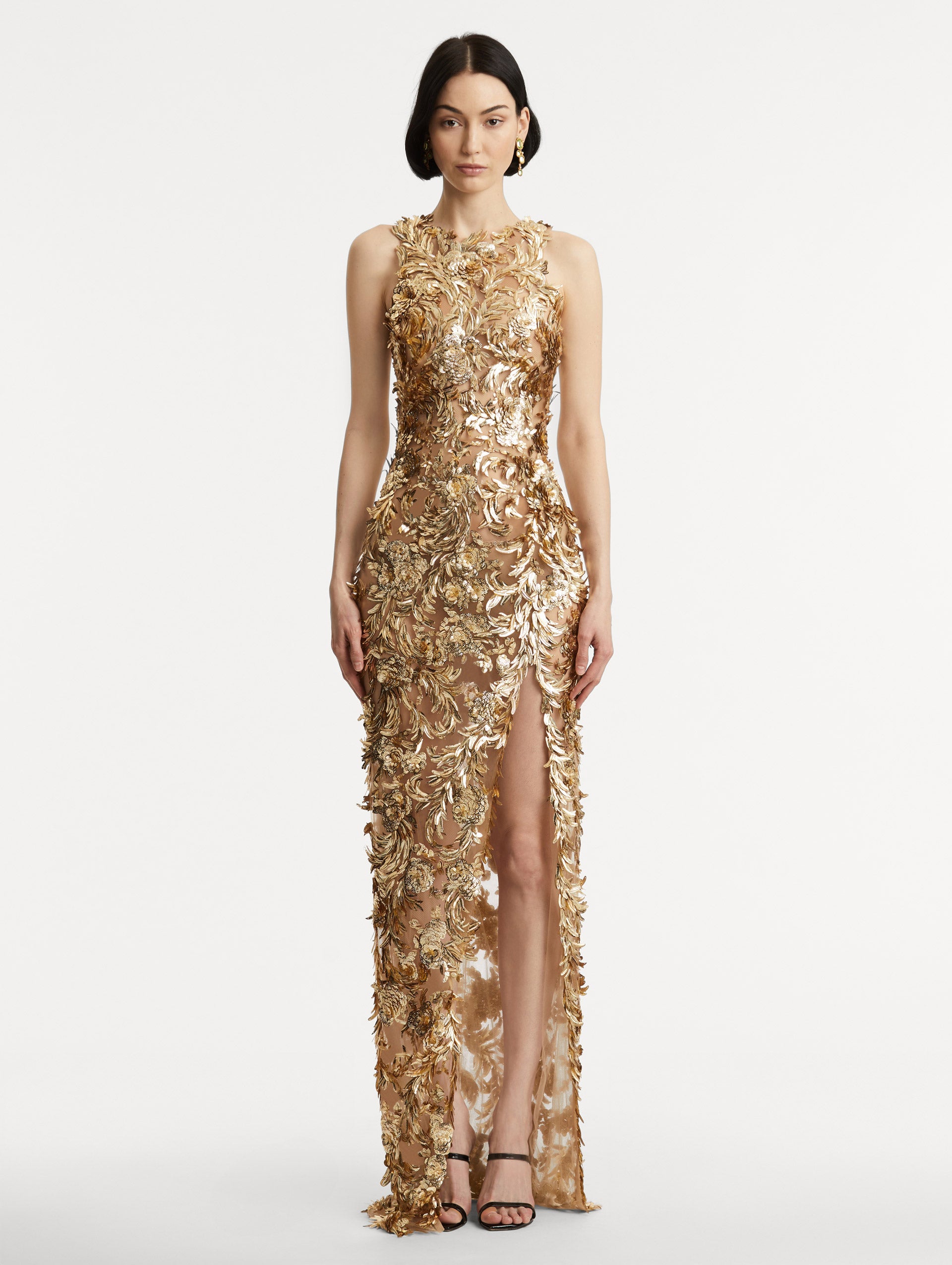 Baroque Sequin Leaves Embroidered Gown