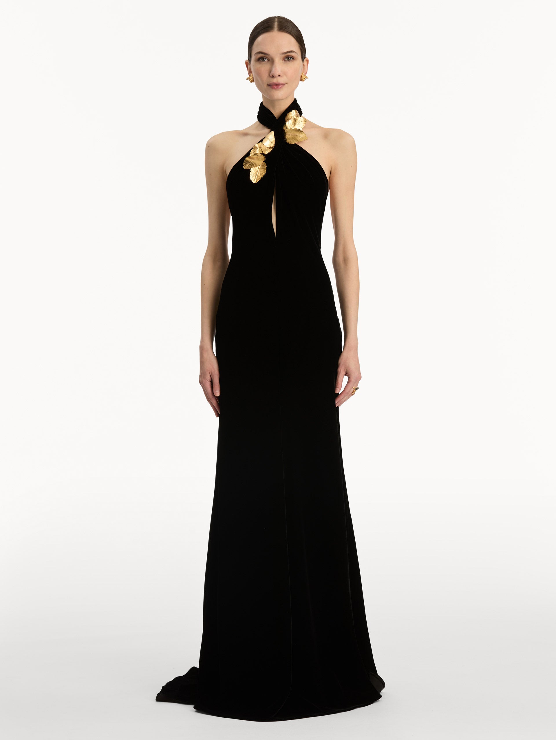 Gold Leaf Embroidered Velvet Gown
