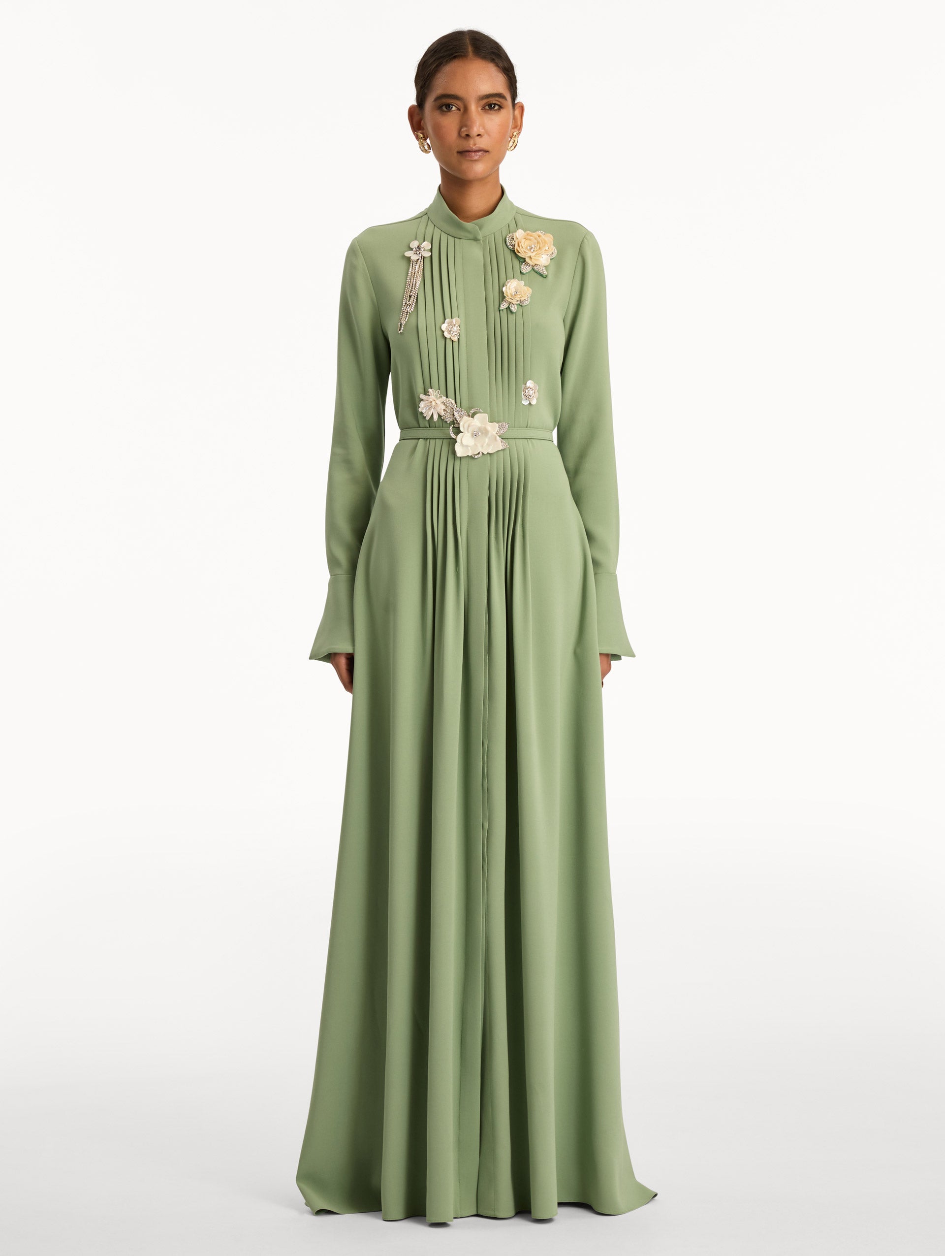 Brooch Embroidered Long Sleeve Caftan