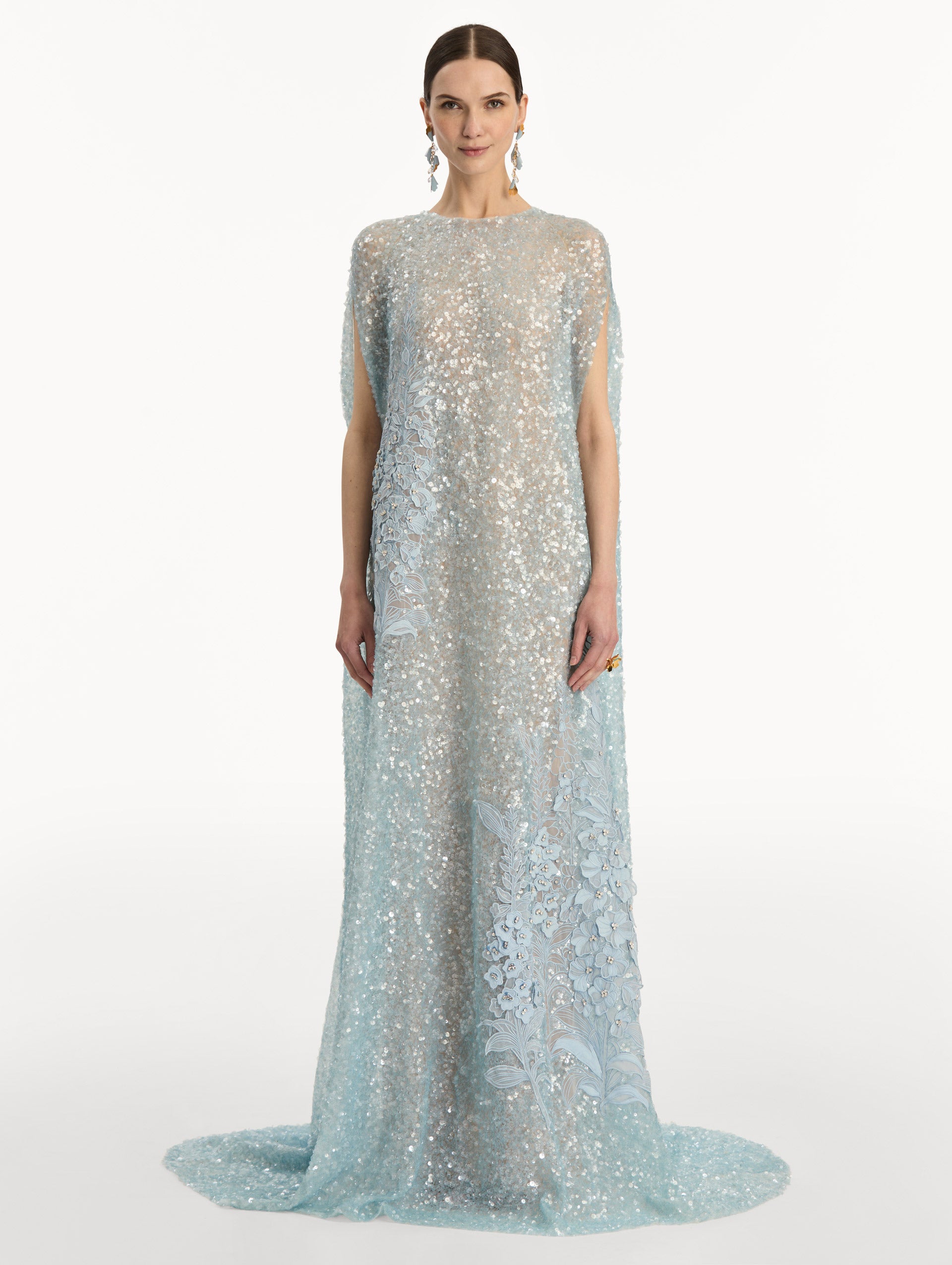 Foxglove Embroidered Sequin Tulle Caftan