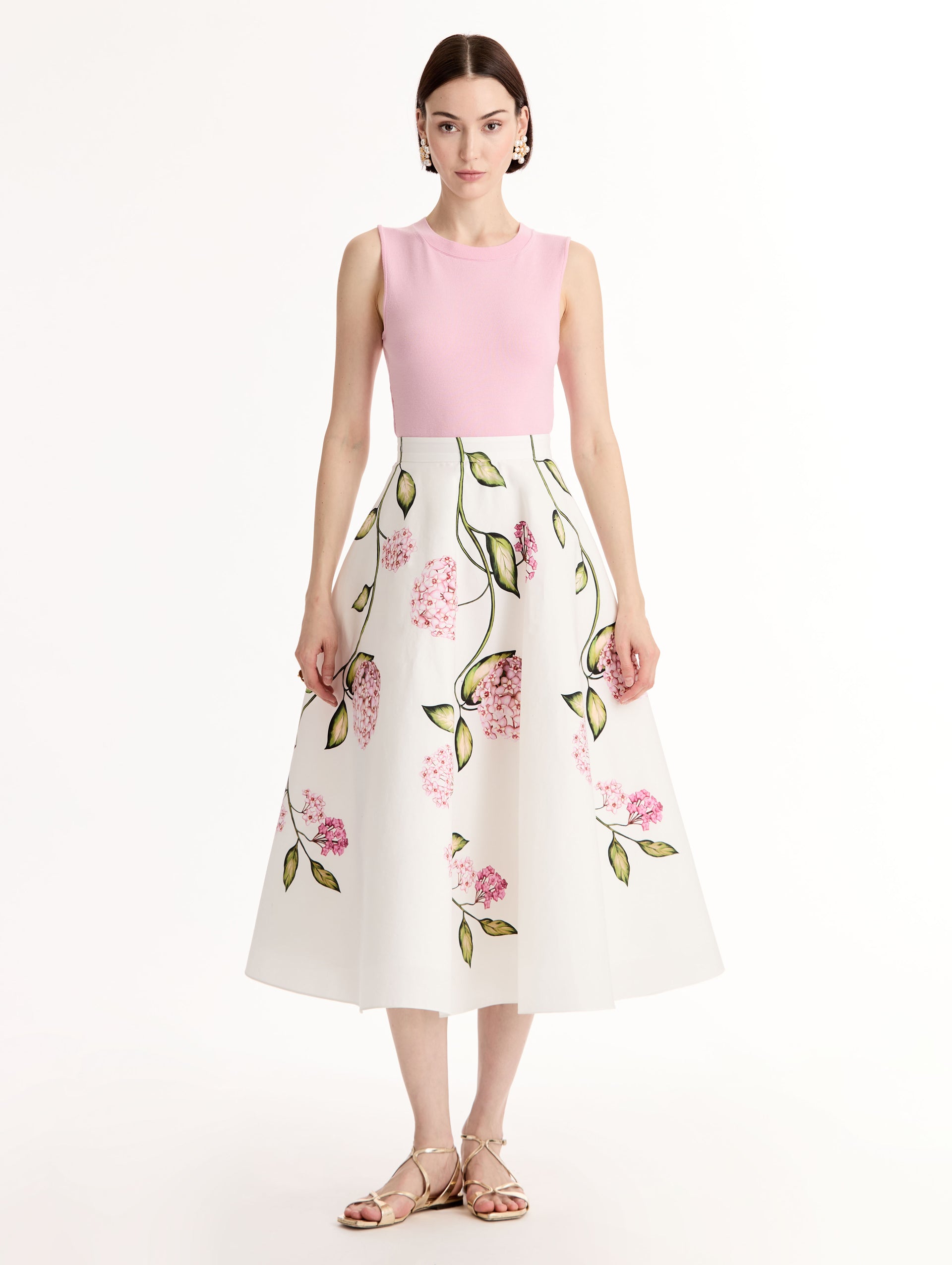 Porcelain Flower Cotton Poplin Skirt