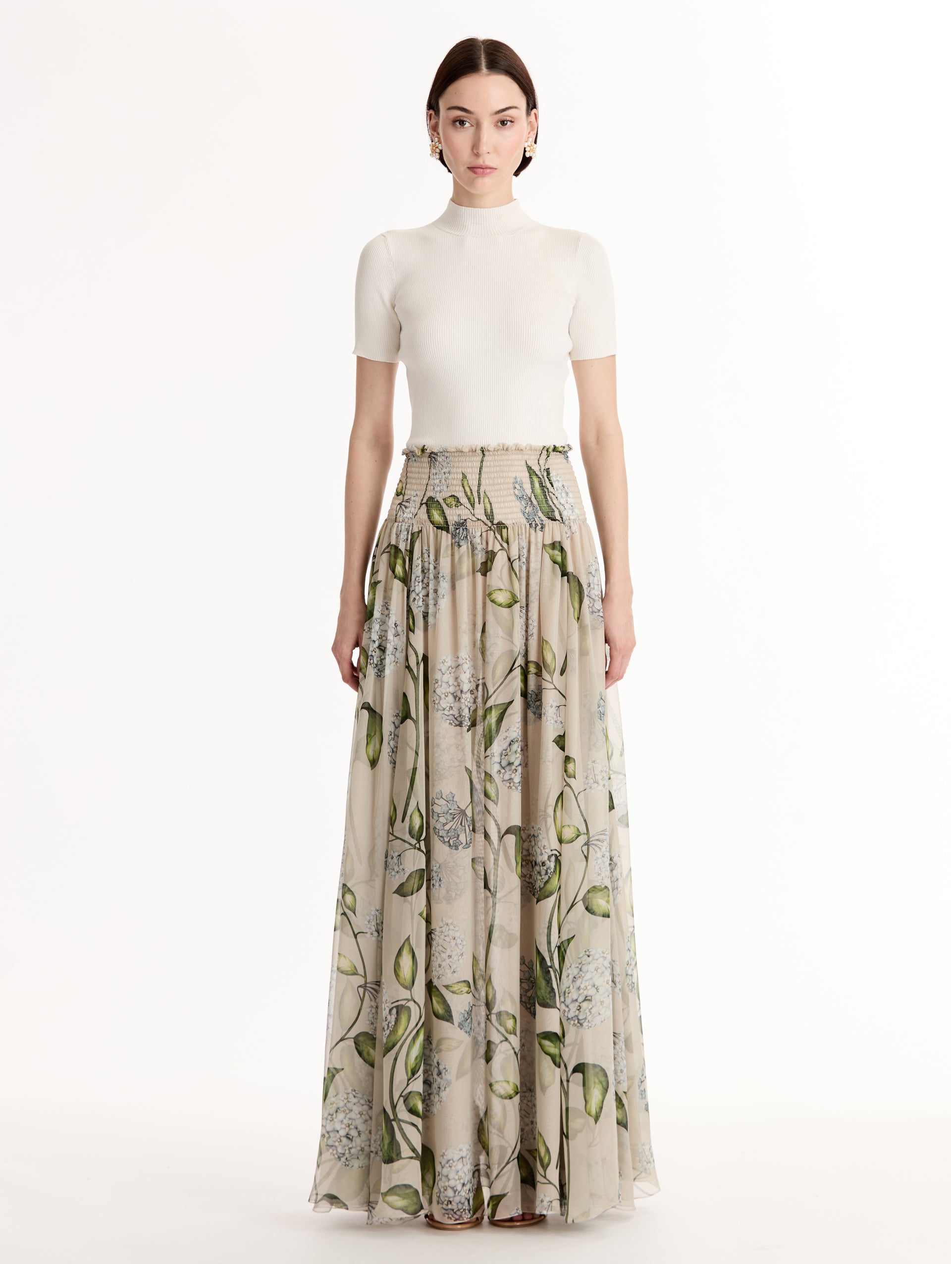 Porcelain Flower Chiffon Maxi Skirt