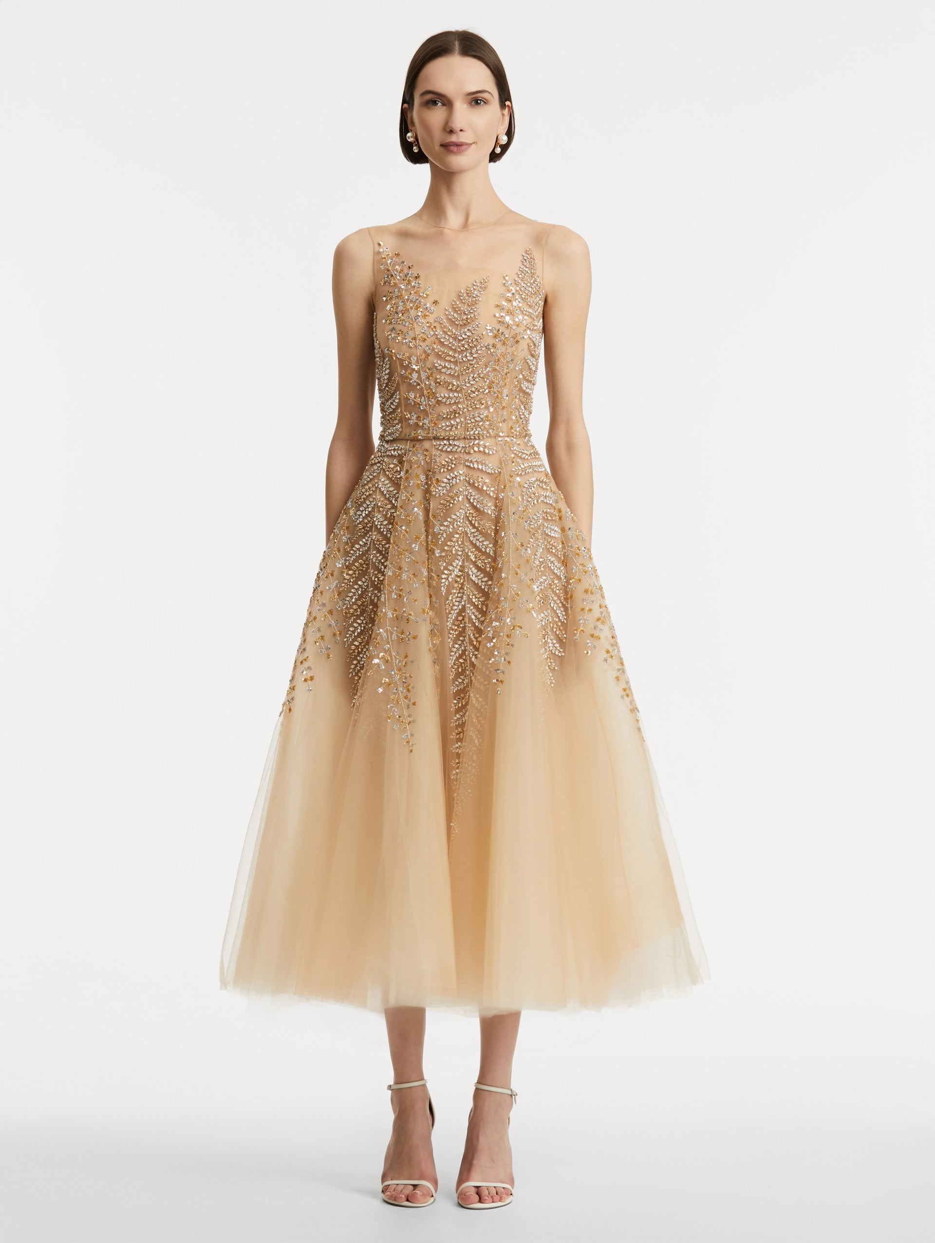 Fern Embroidered Illusion Cocktail Dress