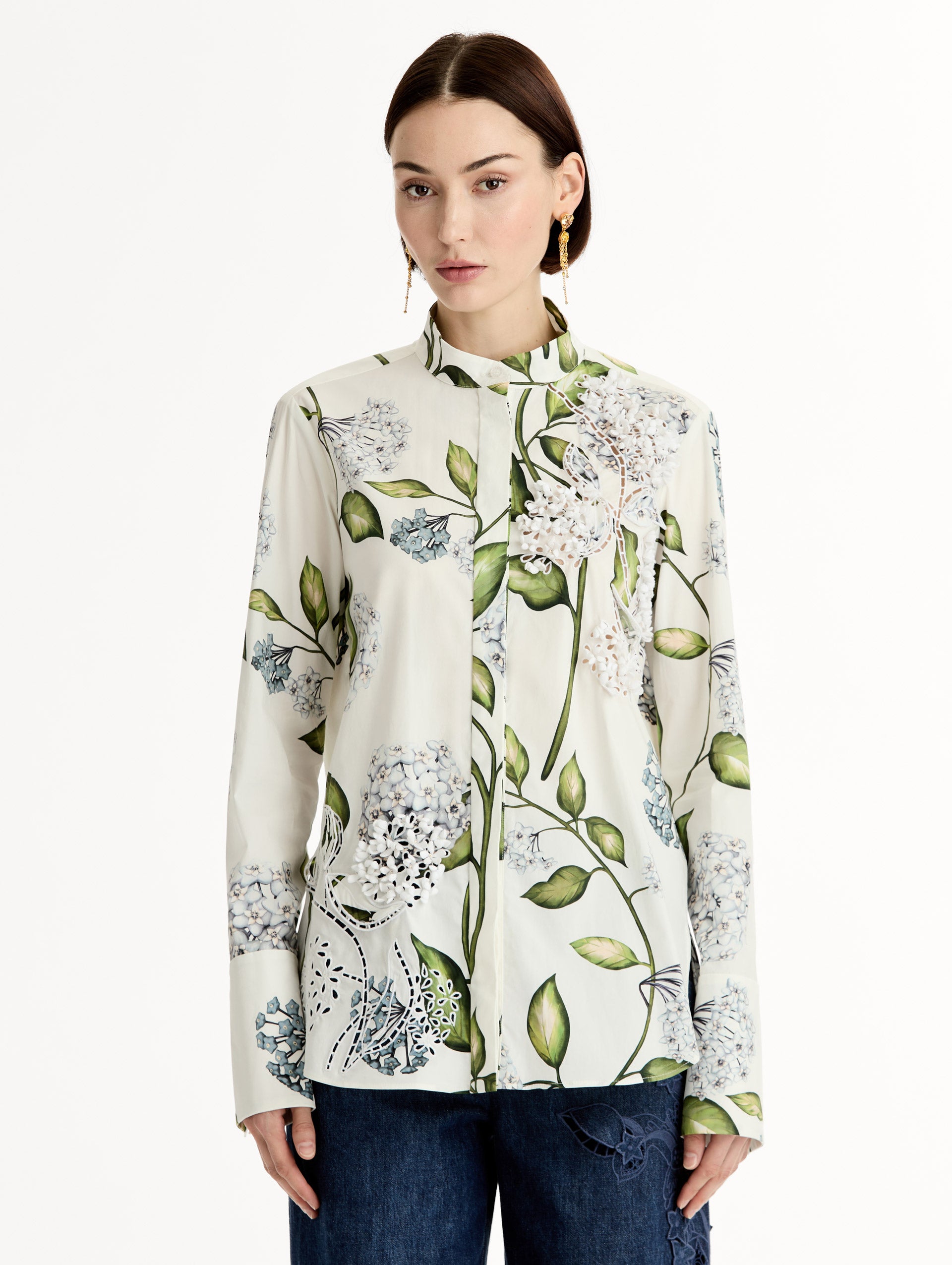 Porcelain Flower Cotton Poplin Blouse