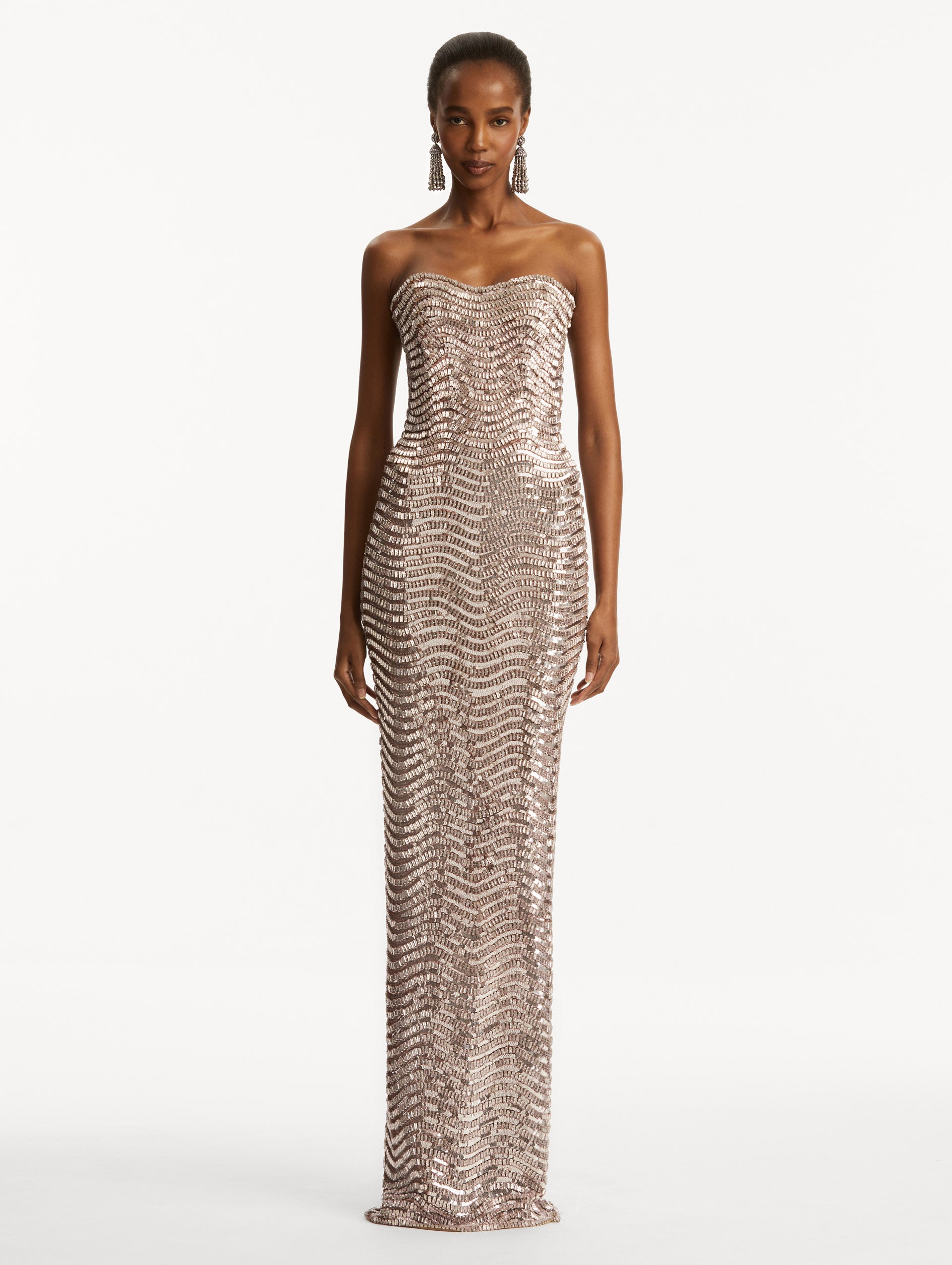 Sequin & Crystal Wave Embroidered Gown