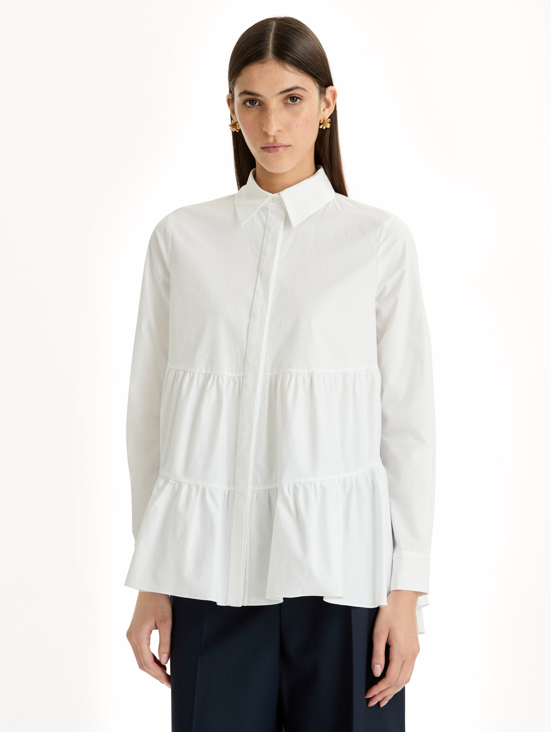 Tiered Cotton Poplin Blouse