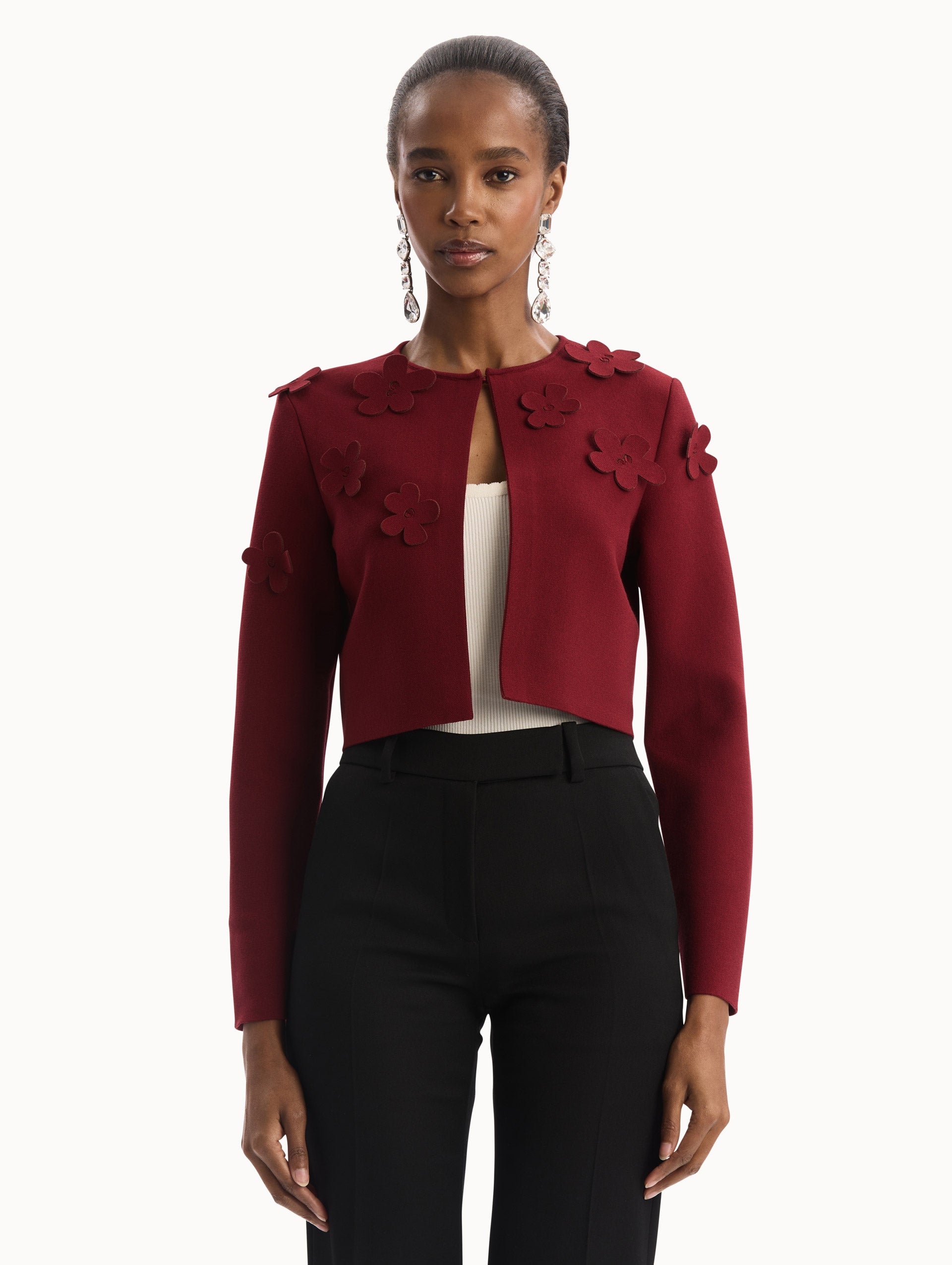 Laser-Cut Floral Knit Cardigan