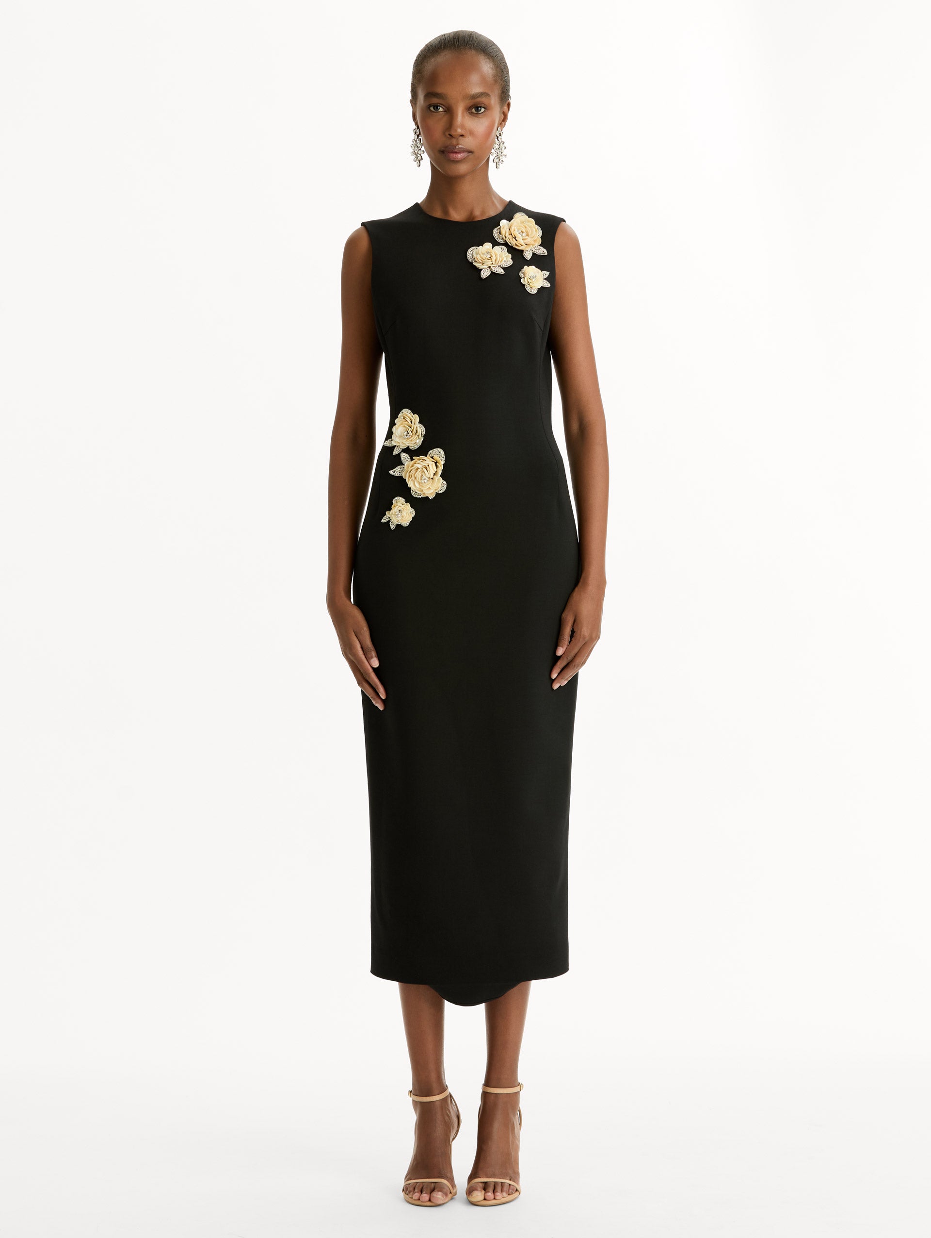 Brooch Embroidered Cocktail Sleeveless Dress