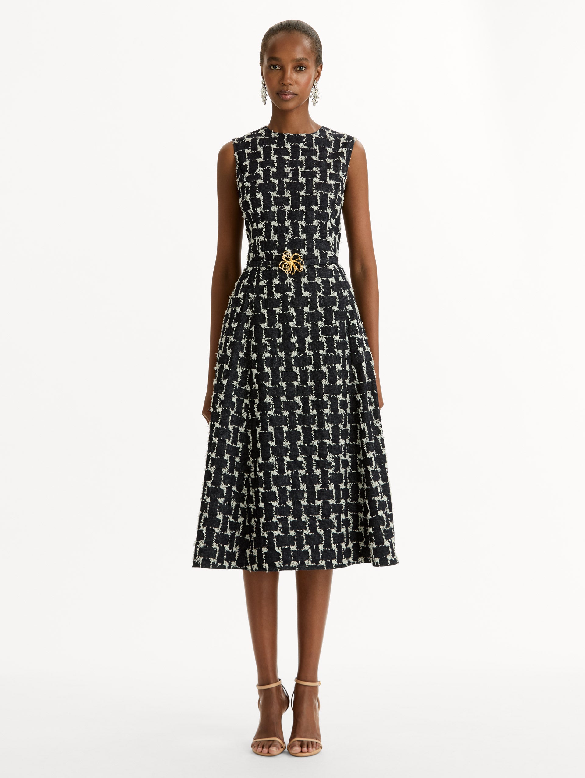Woven Denim Jacquard Midi Dress