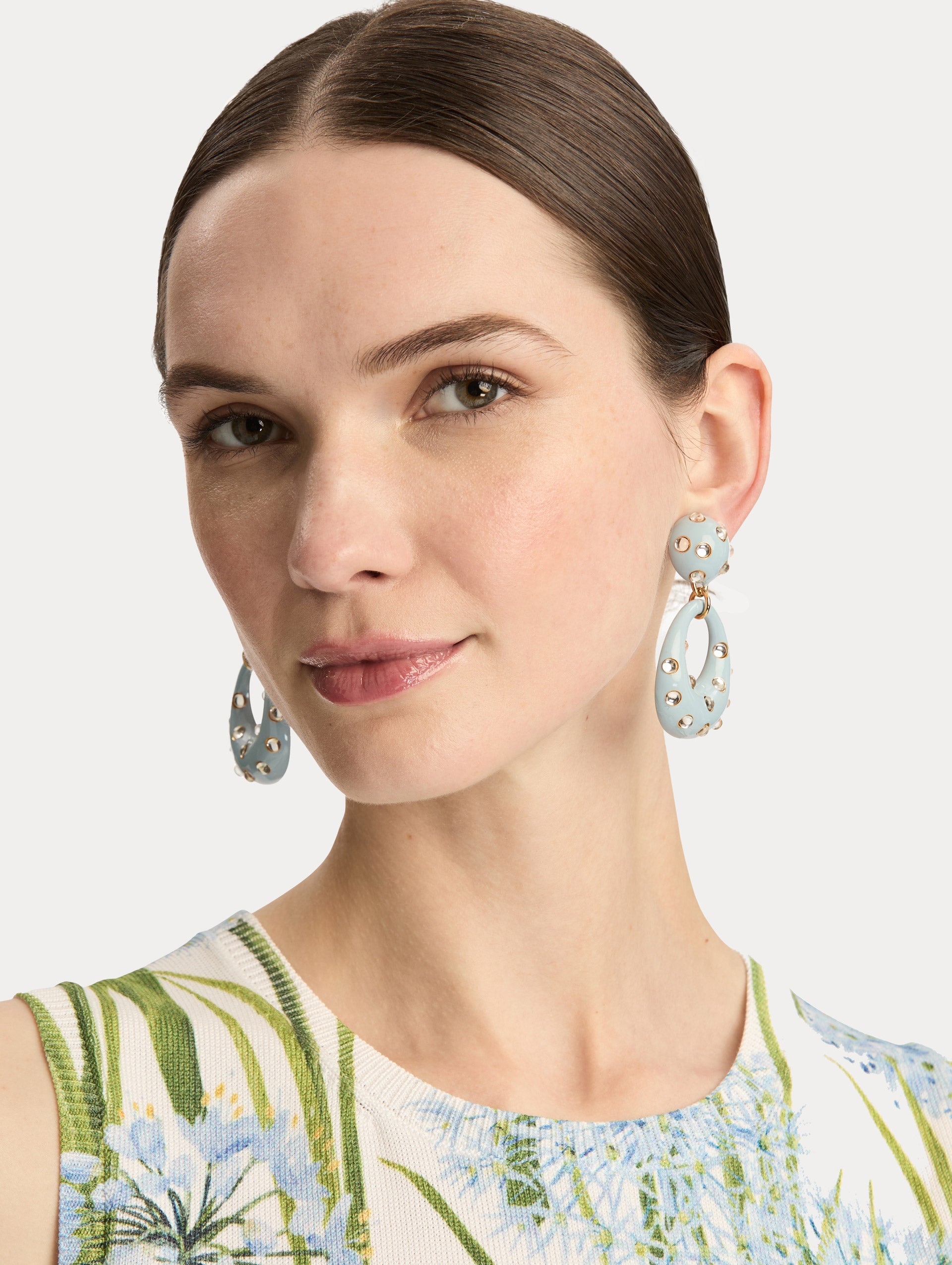 Enamel Cabochon Hoop Clip-On Earrings